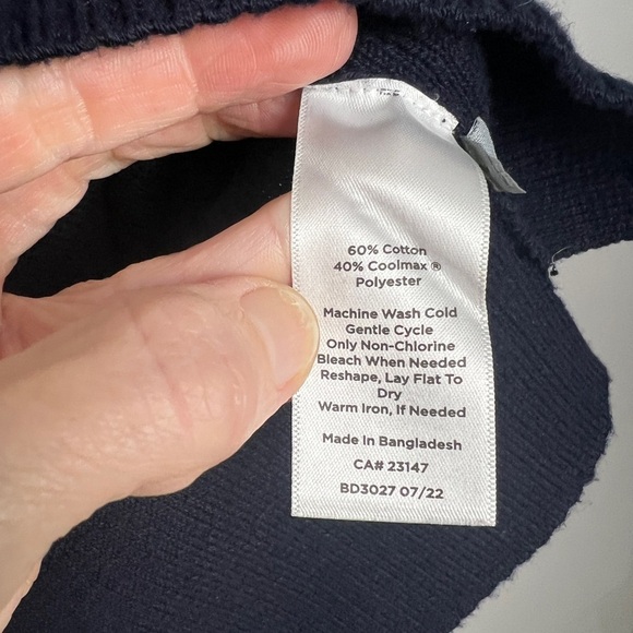 T By Talbots Large Cotton Coolmax Indigo Blue & White Tipped Mockneck Sweater - Picture 9 of 9